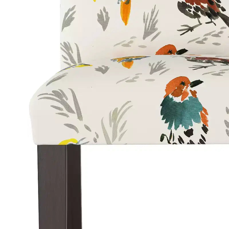 Chaise de salle à manger capitonnée, motif oiseau, dossier rond en lin et coton
