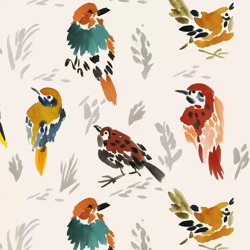 Chaise de salle à manger capitonnée, motif oiseau, dossier rond en lin et coton