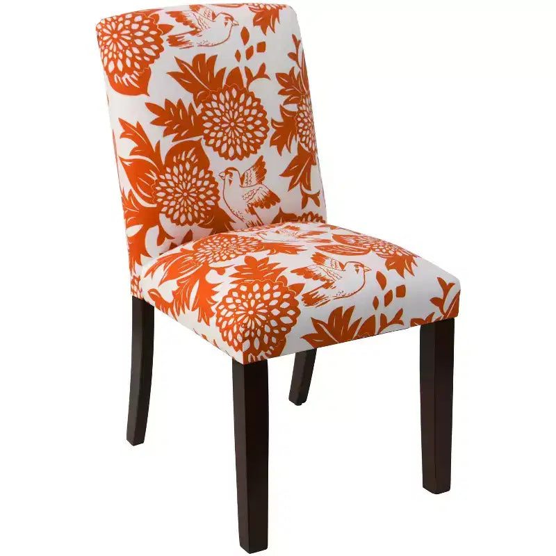 Chaise de salle à manger capitonnée, motif oiseau, dossier rond en lin et coton