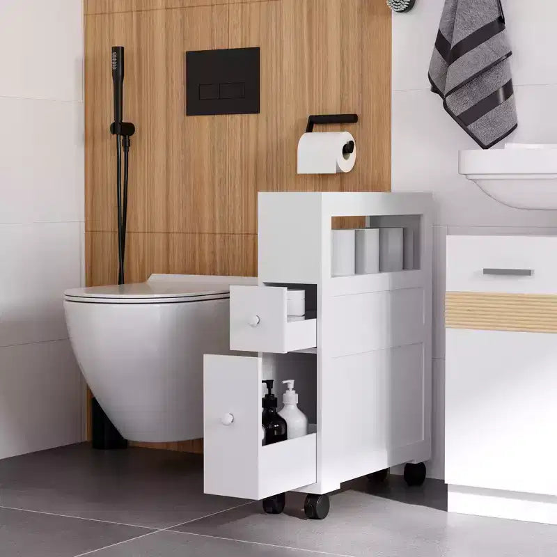 Meuble de rangement latéral de salle de bain mince roulant en bois 6,25 x 20,5 x 28,25
