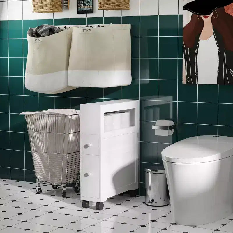 Meuble de rangement latéral de salle de bain mince roulant en bois 6,25 x 20,5 x 28,25