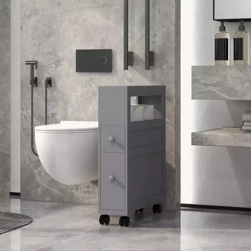 Meuble de rangement latéral de salle de bain mince roulant en bois 6,25 x 20,5 x 28,25