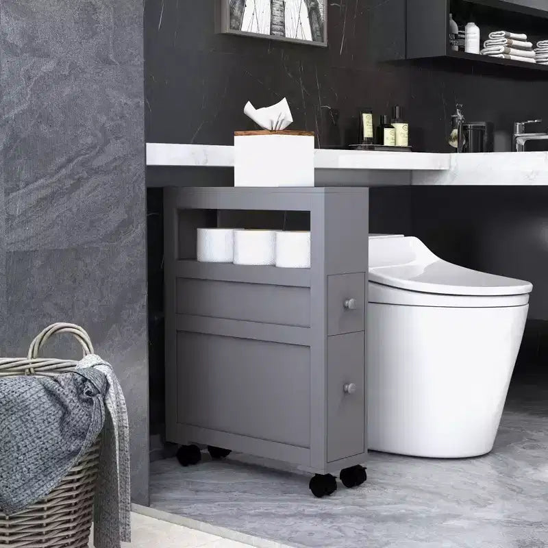 Meuble de rangement latéral de salle de bain mince roulant en bois 6,25 x 20,5 x 28,25