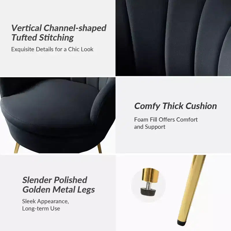 Fauteuil d'appoint de salon en forme de tonneau avec pieds en métal doré
