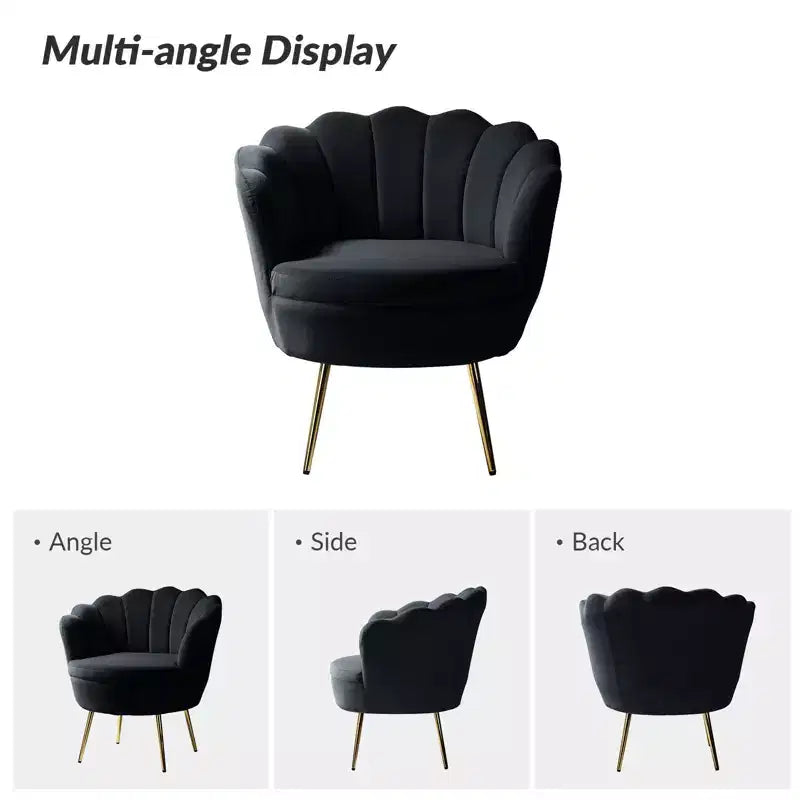 Fauteuil d'appoint de salon en forme de tonneau avec pieds en métal doré