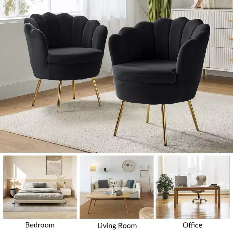 Fauteuil d'appoint de salon en forme de tonneau avec pieds en métal doré