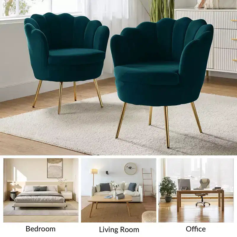 Fauteuil d'appoint de salon en forme de tonneau avec pieds en métal doré