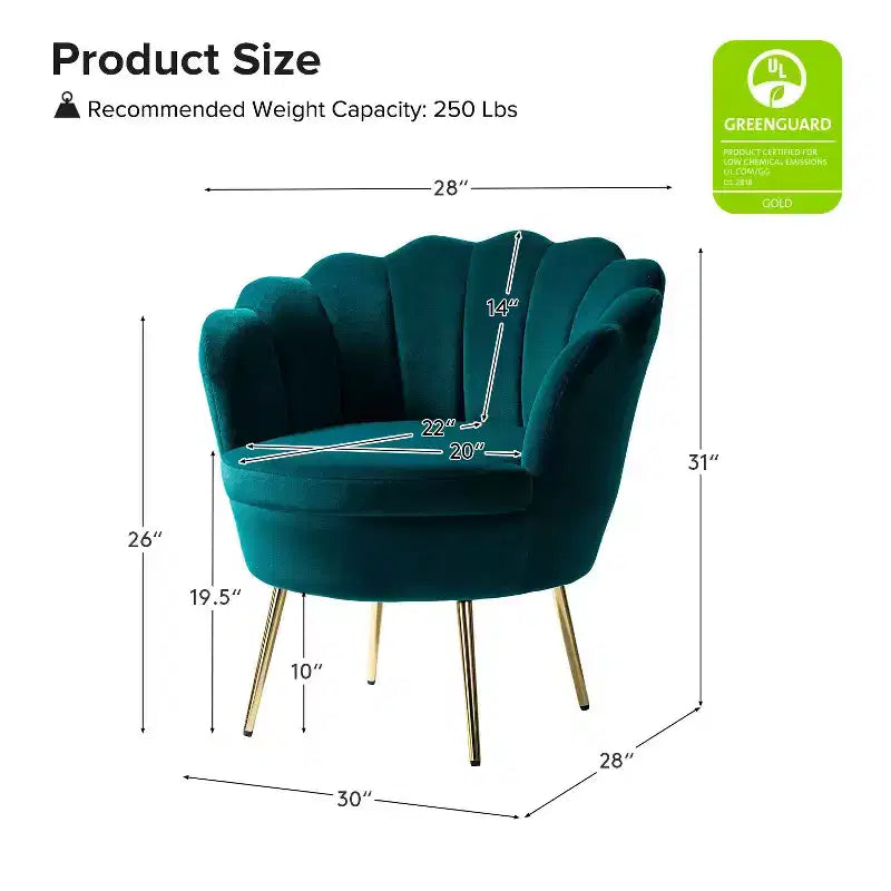 Fauteuil d'appoint de salon en forme de tonneau avec pieds en métal doré