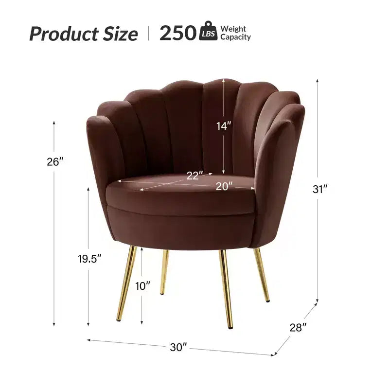 Fauteuil d'appoint de salon en forme de tonneau avec pieds en métal doré