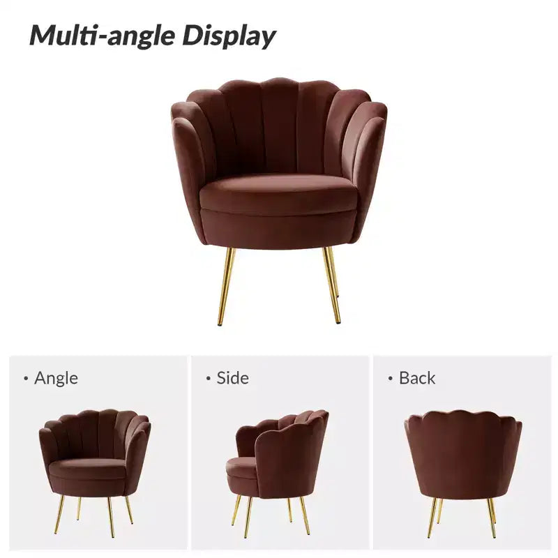 Fauteuil d'appoint de salon en forme de tonneau avec pieds en métal doré