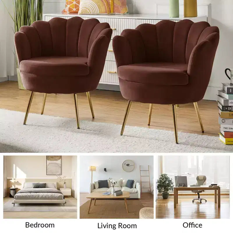 Fauteuil d'appoint de salon en forme de tonneau avec pieds en métal doré