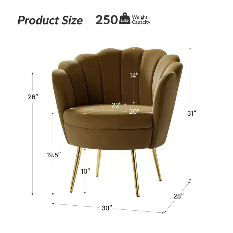 Fauteuil d'appoint de salon en forme de tonneau avec pieds en métal doré