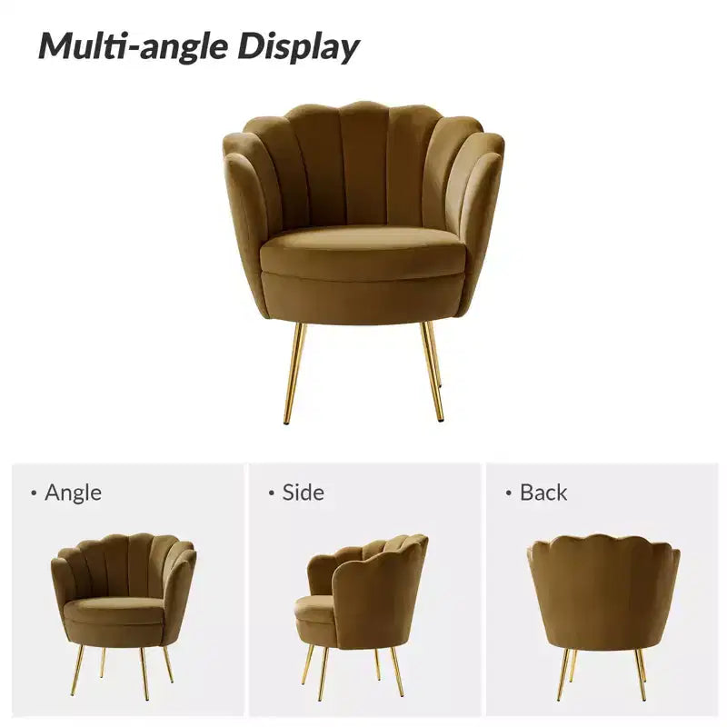Fauteuil d'appoint de salon en forme de tonneau avec pieds en métal doré