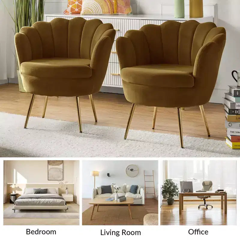 Fauteuil d'appoint de salon en forme de tonneau avec pieds en métal doré