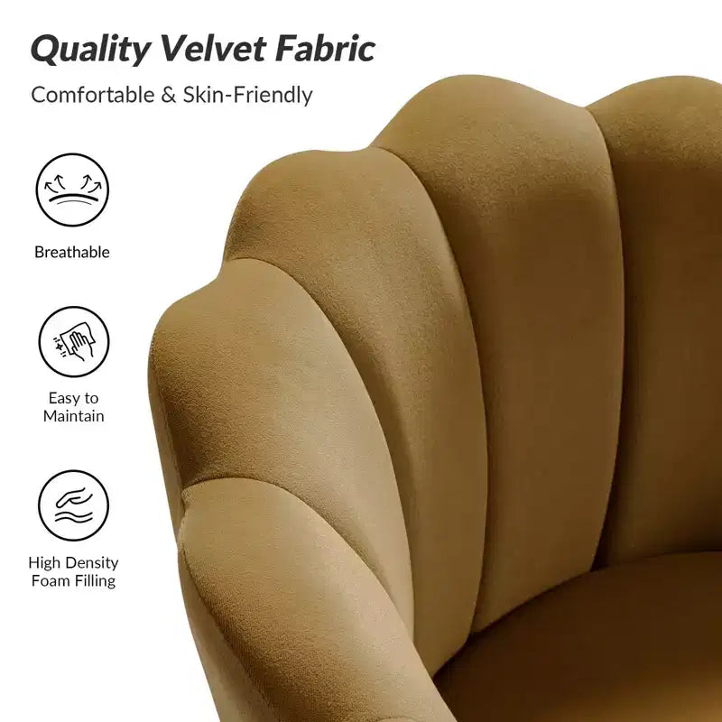 Fauteuil d'appoint de salon en forme de tonneau avec pieds en métal doré
