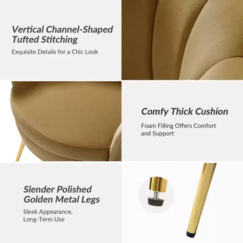 Fauteuil d'appoint de salon en forme de tonneau avec pieds en métal doré