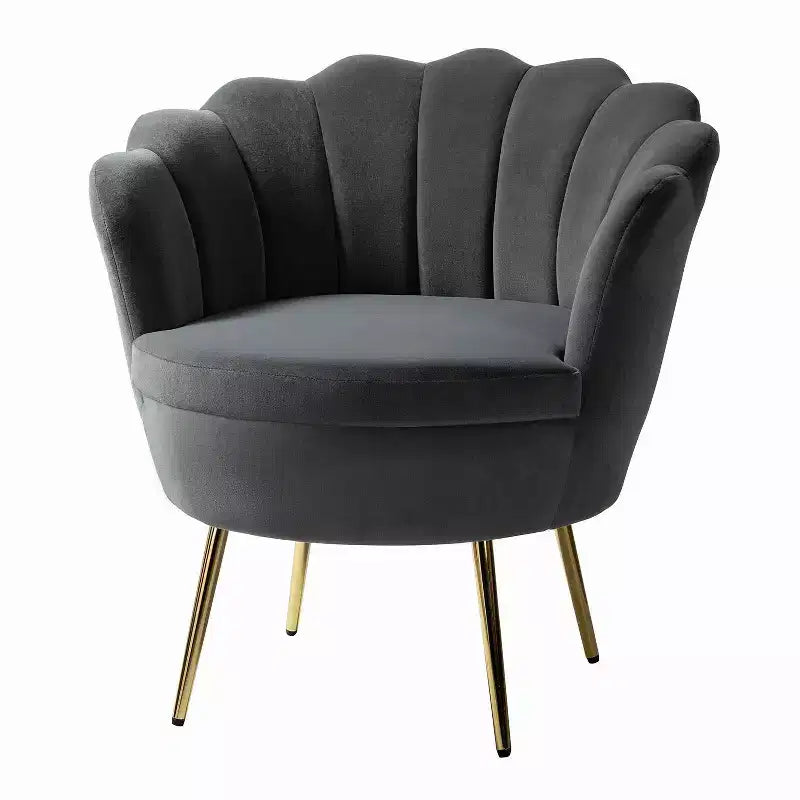 Fauteuil d'appoint de salon en forme de tonneau avec pieds en métal doré