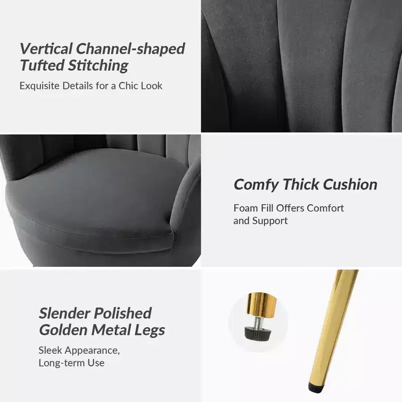 Fauteuil d'appoint de salon en forme de tonneau avec pieds en métal doré
