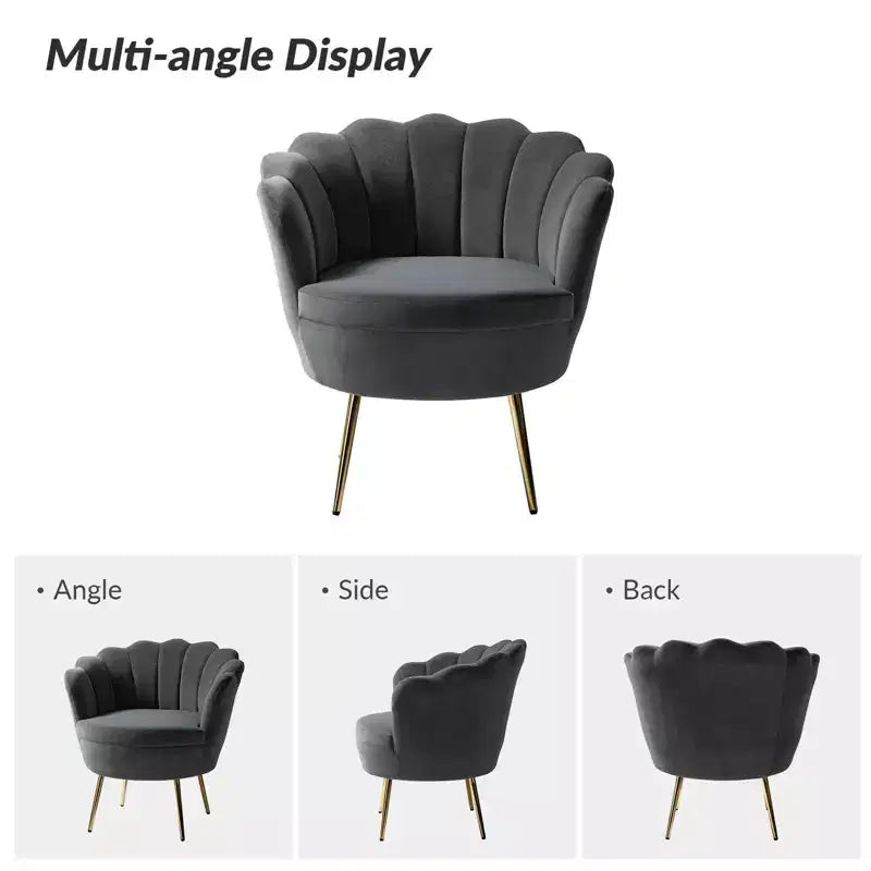 Fauteuil d'appoint de salon en forme de tonneau avec pieds en métal doré