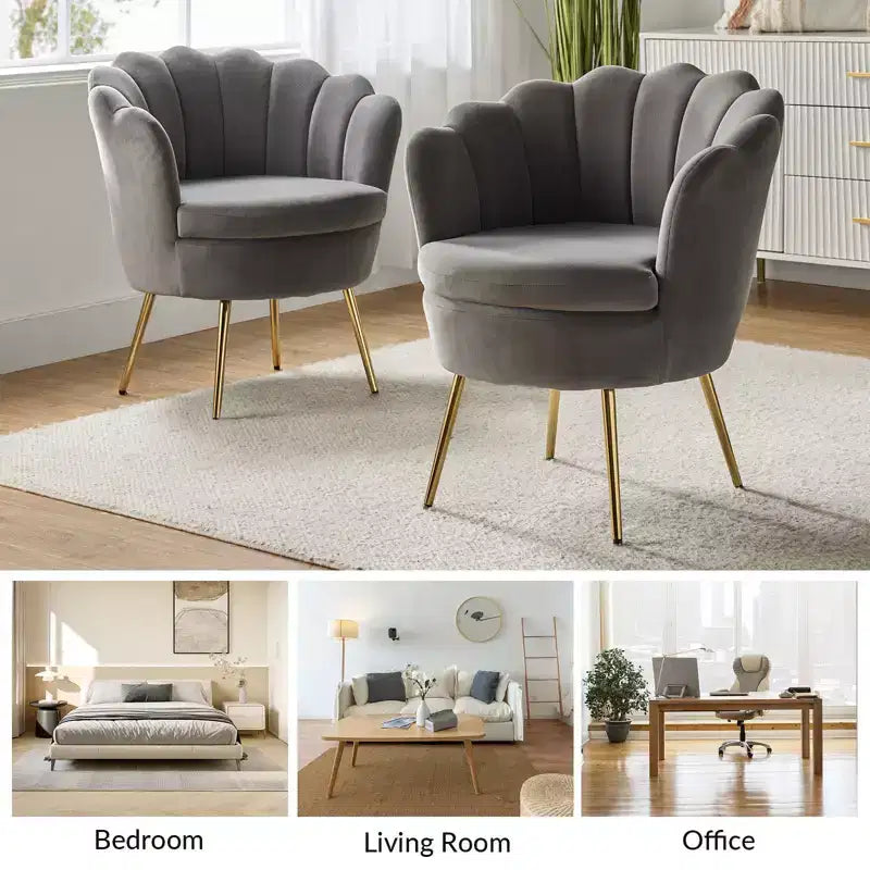 Fauteuil d'appoint de salon en forme de tonneau avec pieds en métal doré