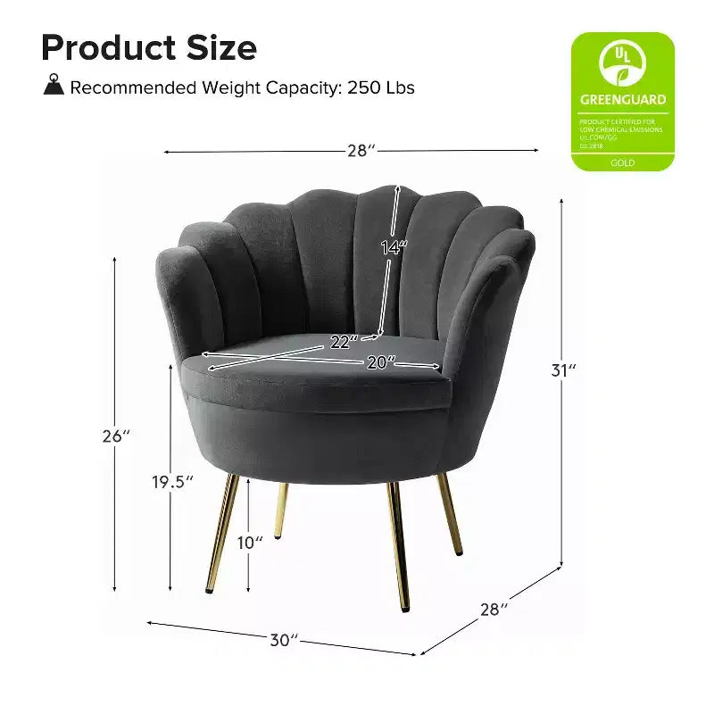 Fauteuil d'appoint de salon en forme de tonneau avec pieds en métal doré