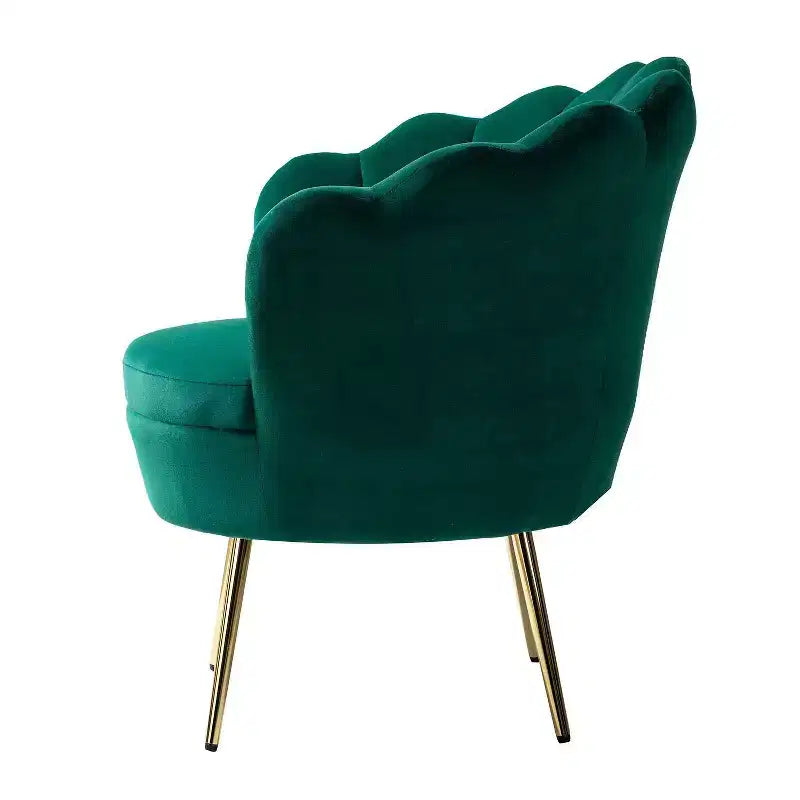 Fauteuil d'appoint de salon en forme de tonneau avec pieds en métal doré