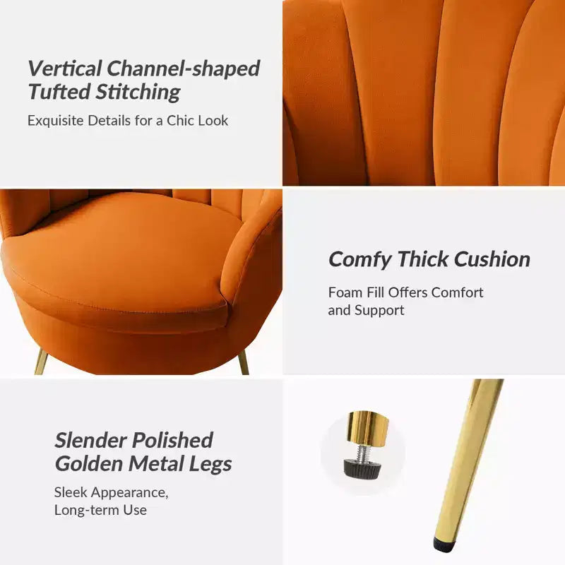 Fauteuil d'appoint de salon en forme de tonneau avec pieds en métal doré