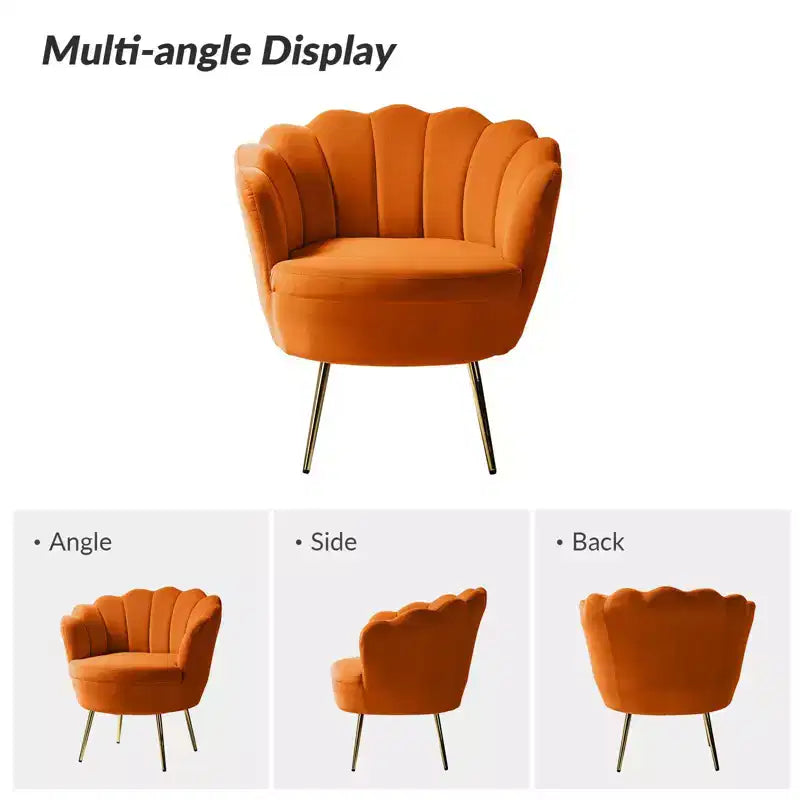 Fauteuil d'appoint de salon en forme de tonneau avec pieds en métal doré