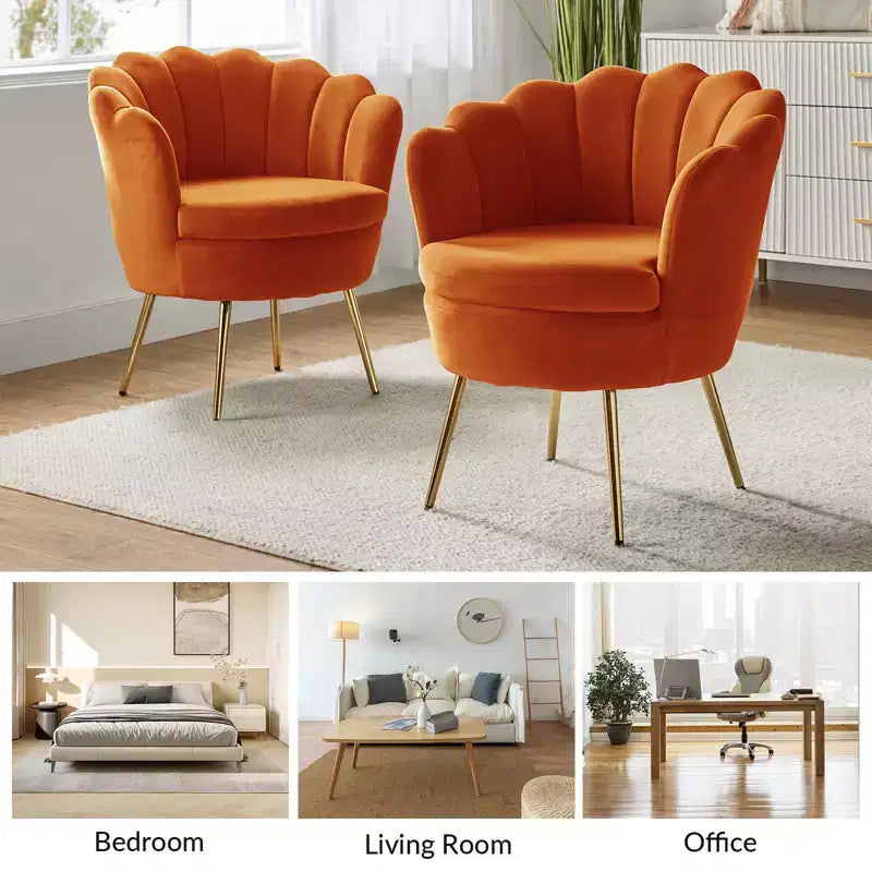Fauteuil d'appoint de salon en forme de tonneau avec pieds en métal doré