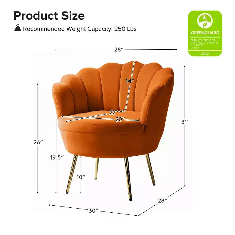 Fauteuil d'appoint de salon en forme de tonneau avec pieds en métal doré