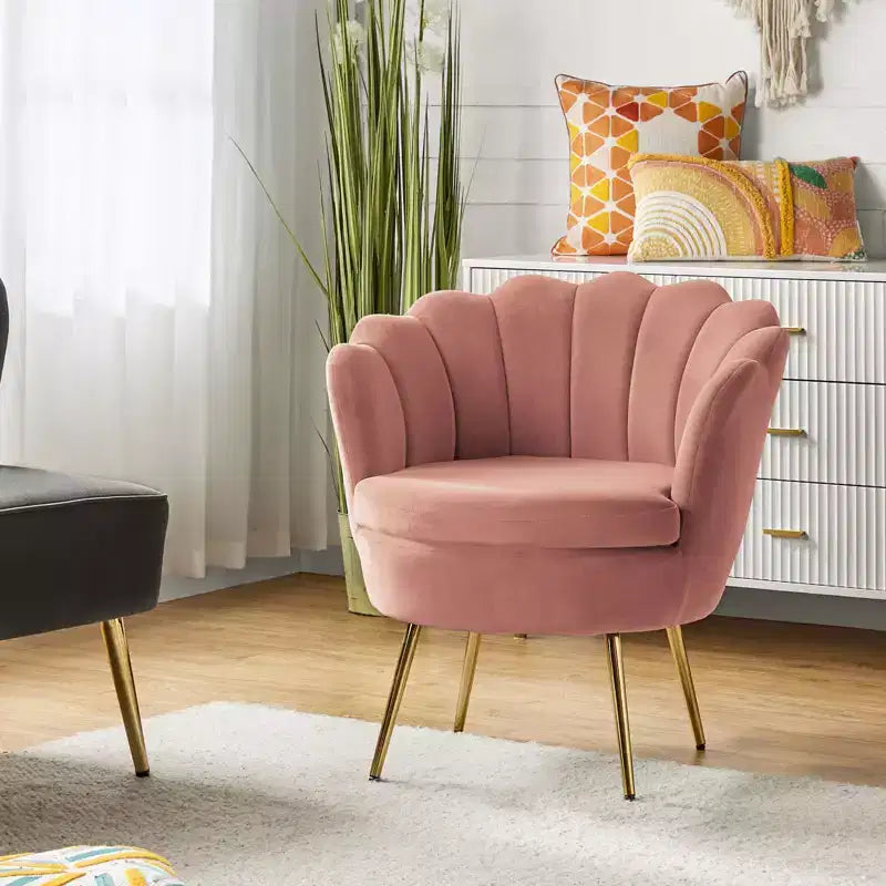Fauteuil d'appoint de salon en forme de tonneau avec pieds en métal doré