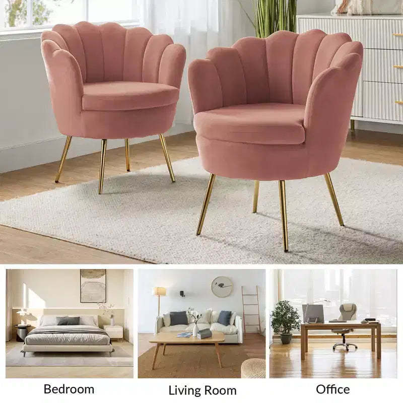 Fauteuil d'appoint de salon en forme de tonneau avec pieds en métal doré