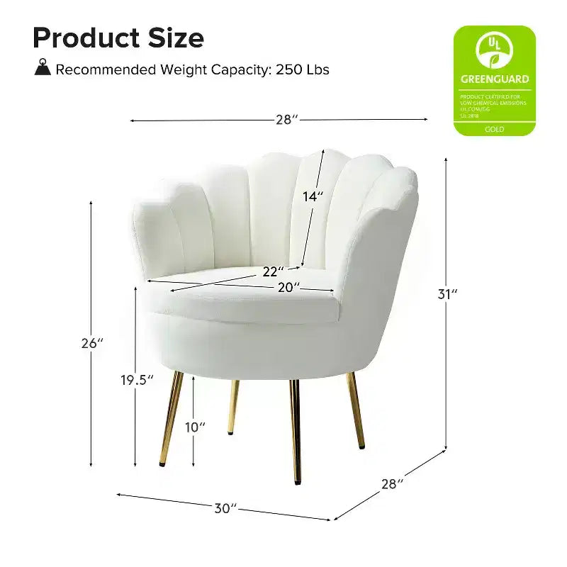 Fauteuil d'appoint de salon en forme de tonneau avec pieds en métal doré
