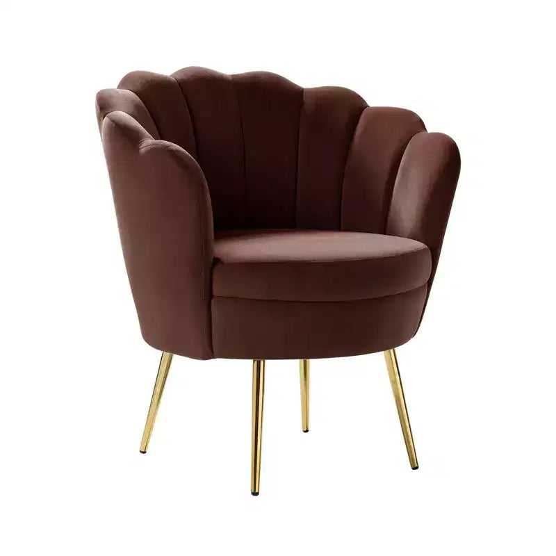 Fauteuil d'appoint de salon en forme de tonneau avec pieds en métal doré