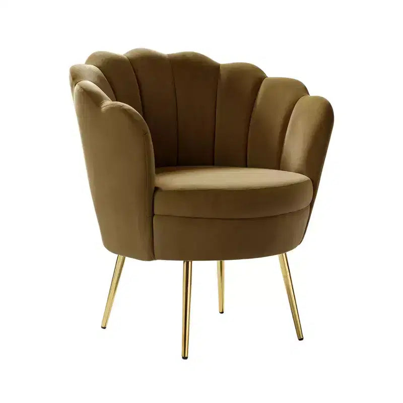 Fauteuil d'appoint de salon en forme de tonneau avec pieds en métal doré