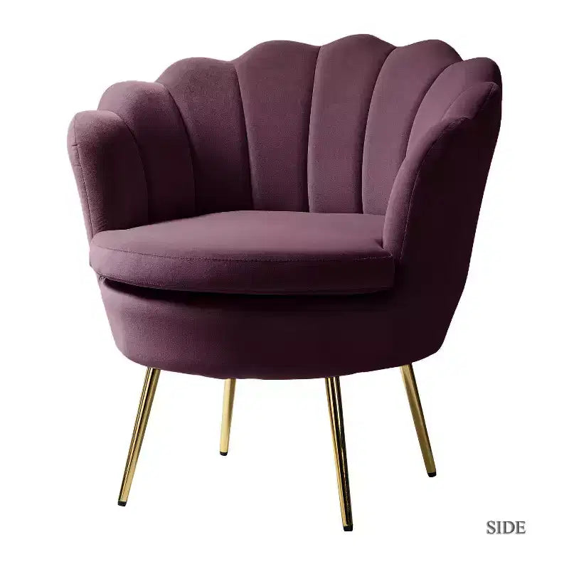 Fauteuil d'appoint de salon en forme de tonneau avec pieds en métal doré