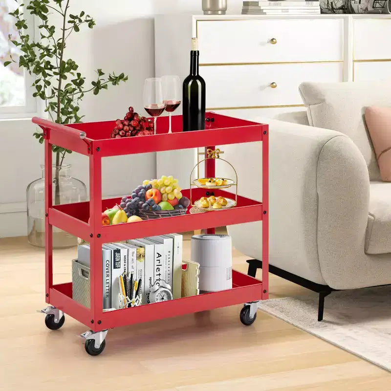 Chariot de service de rangement en métal à 3 niveaux 150 kg de capacité