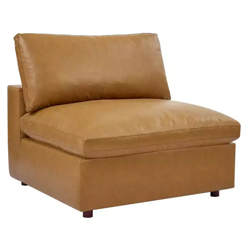 Chaise sans accoudoirs en cuir végétalien surdimensionnée et rembourrée de duvet