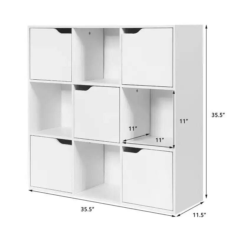 Bibliothèque à 9 casiers avec portes, étagères de rangement et séparateur de pièce