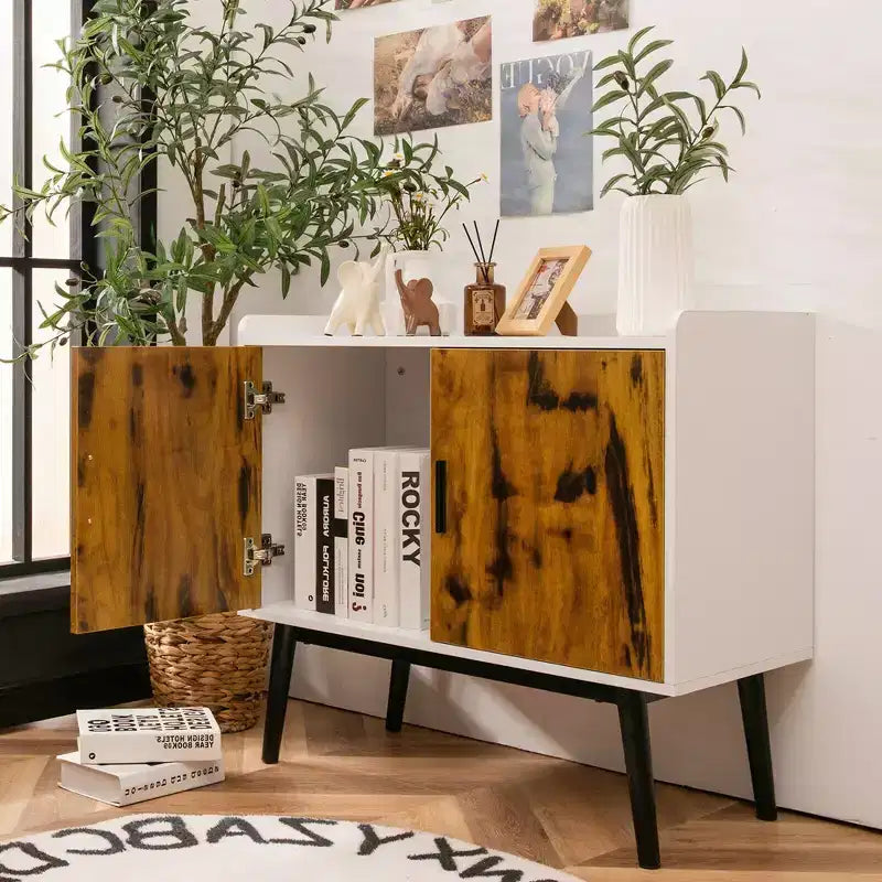 Bahut de Rangement avec 2 Portes et Pieds en Métal - 81 cm