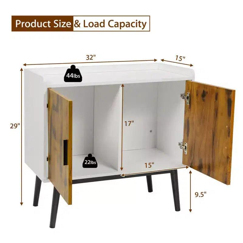 Bahut de Rangement avec 2 Portes et Pieds en Métal - 81 cm
