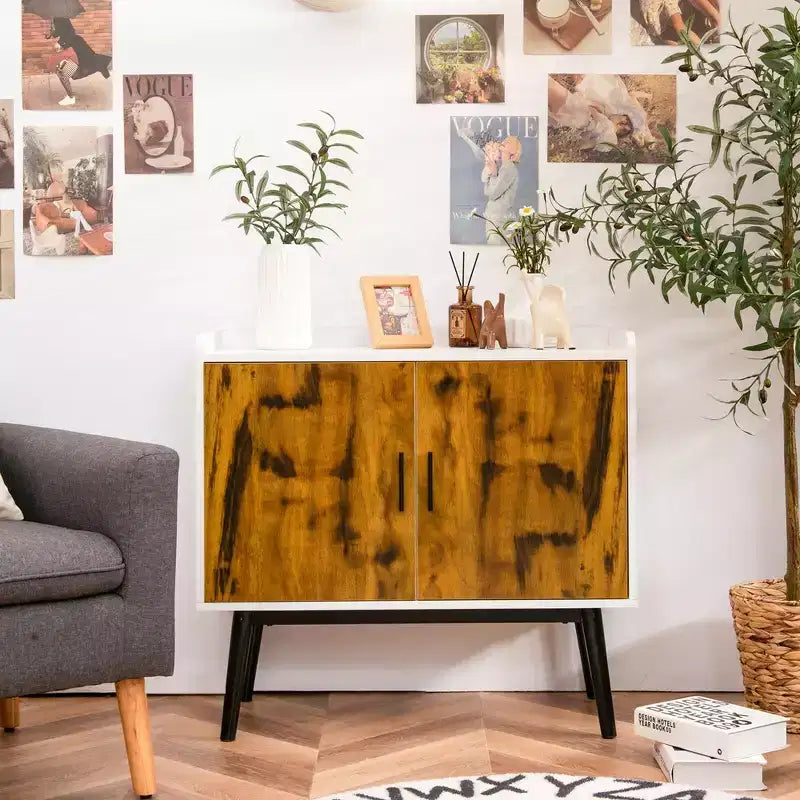 Bahut de Rangement avec 2 Portes et Pieds en Métal - 81 cm