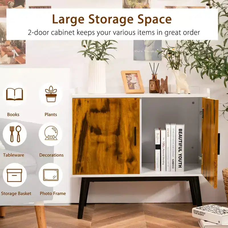 Bahut de Rangement avec 2 Portes et Pieds en Métal - 81 cm