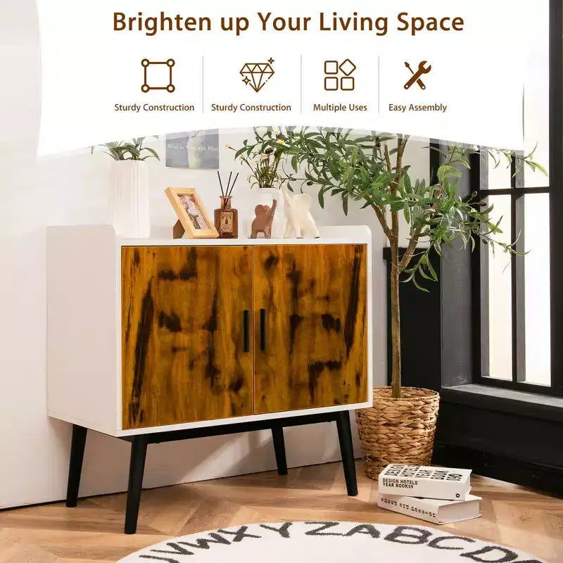Bahut de Rangement avec 2 Portes et Pieds en Métal - 81 cm