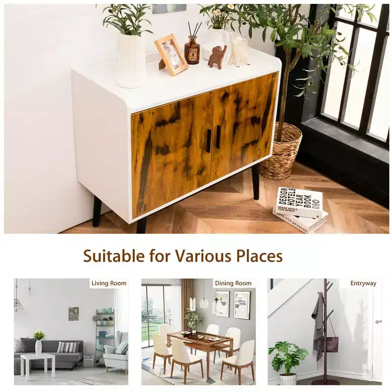 Bahut de Rangement avec 2 Portes et Pieds en Métal - 81 cm