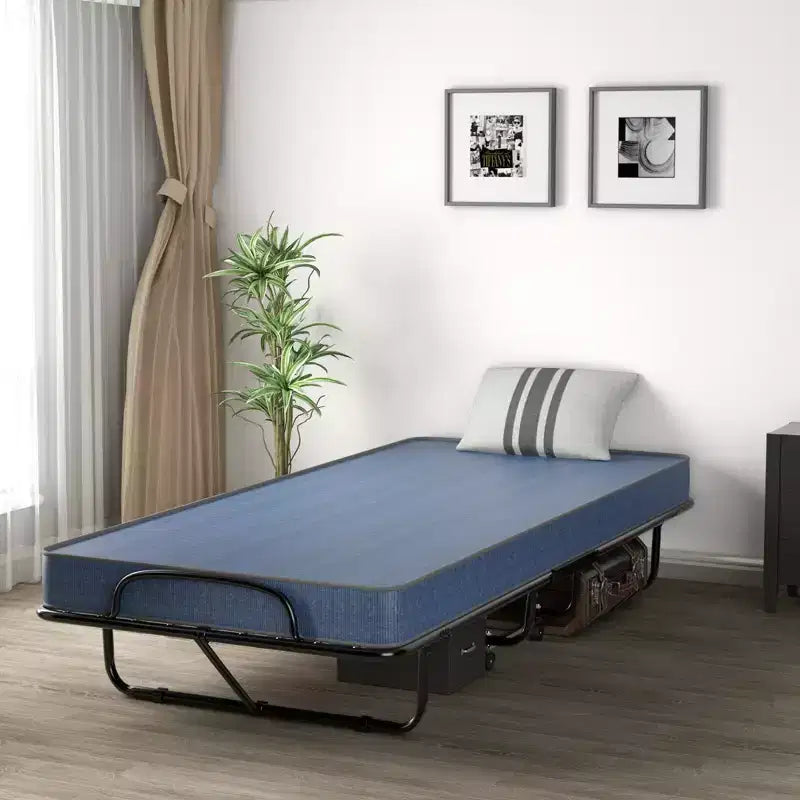 Lit pliant avec matelas en mousse à mémoire de forme, lit d'appoint portable sur roulettes - Marine