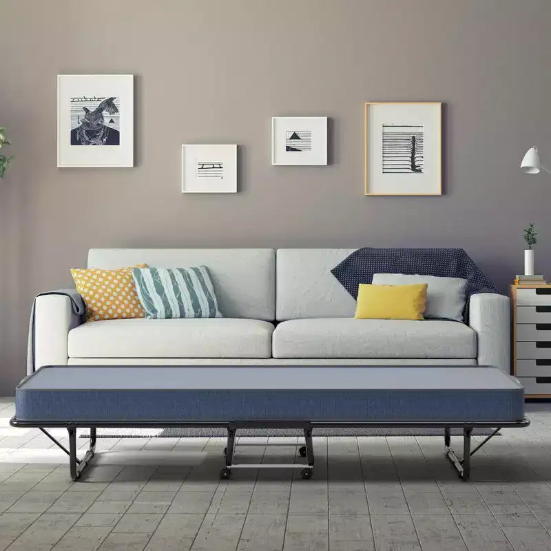 Lit pliant avec matelas en mousse à mémoire de forme, lit d'appoint portable sur roulettes - Marine