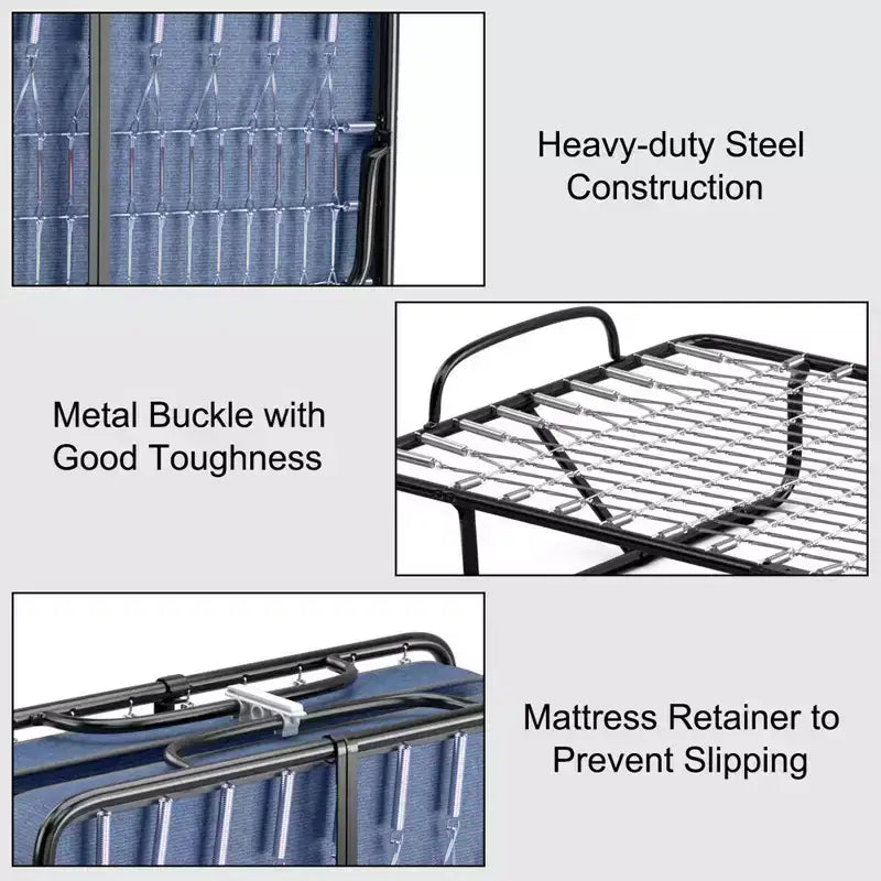 Lit pliant avec matelas en mousse à mémoire de forme, lit d'appoint portable sur roulettes - Marine