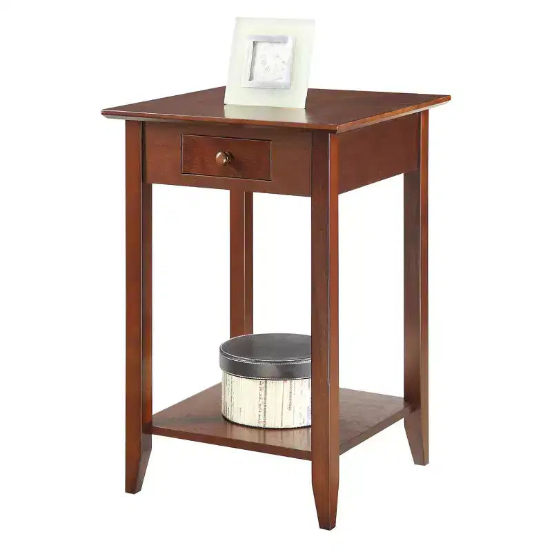 Table d'appoint carrée avec tiroir et étagère ouverte - Bois dur noir