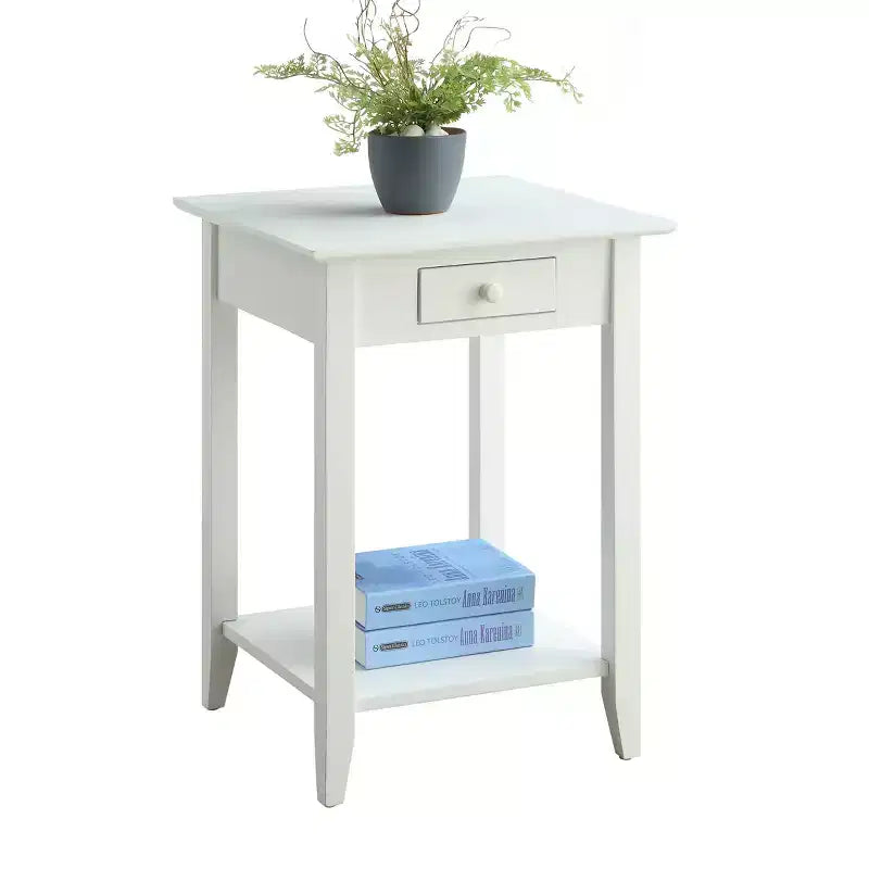 Table d'appoint carrée avec tiroir et étagère ouverte - Bois dur noir